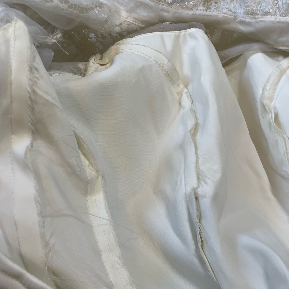 VINTAGE 1970s Wedding Dress: Full Train, Lace Trim, Pearl Embellished - Picture 15 of 17